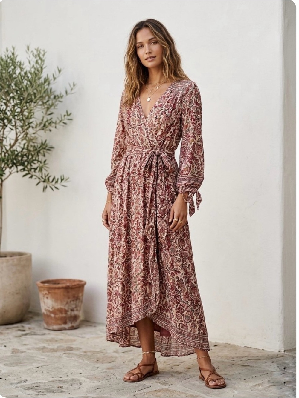Natalie Martin Kate Wrap Dress in Artichoke Stone